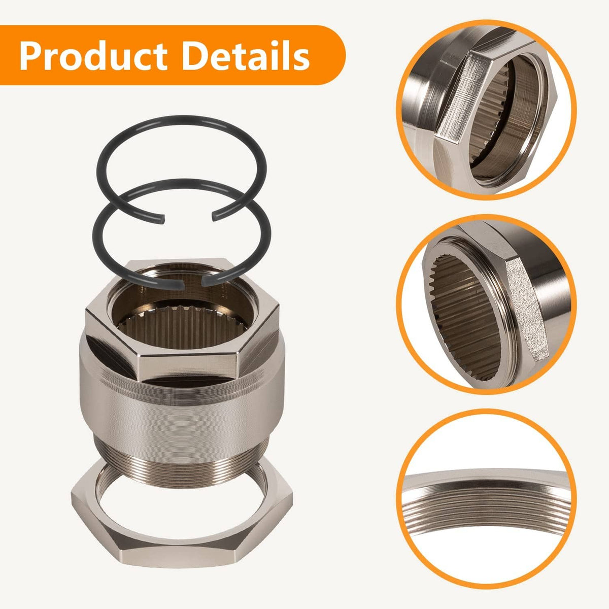 Rear axle lock jam nut with O-ring and threaded hex mounting nut