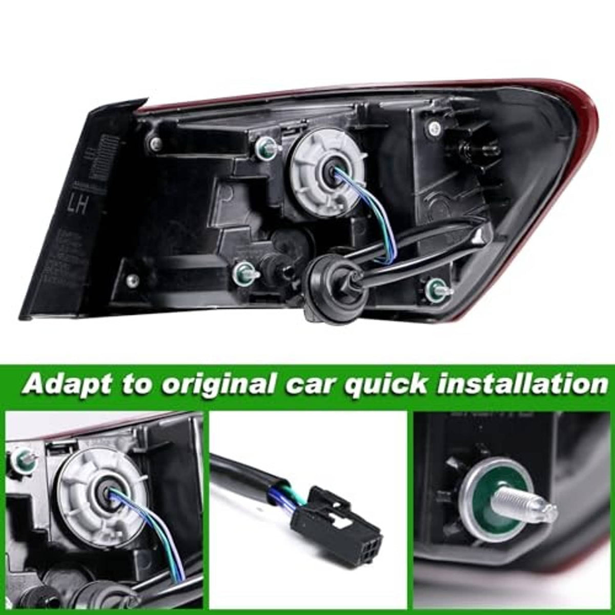 Backside view of left tail light housing with wiring connectors and mounting hardware
