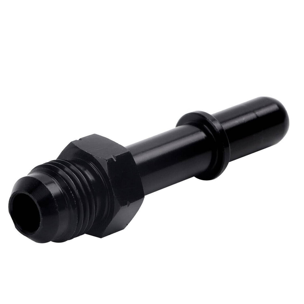 Black 6AN male flare to 3/8 in SAE fuel fitting adapter with straight hose ends