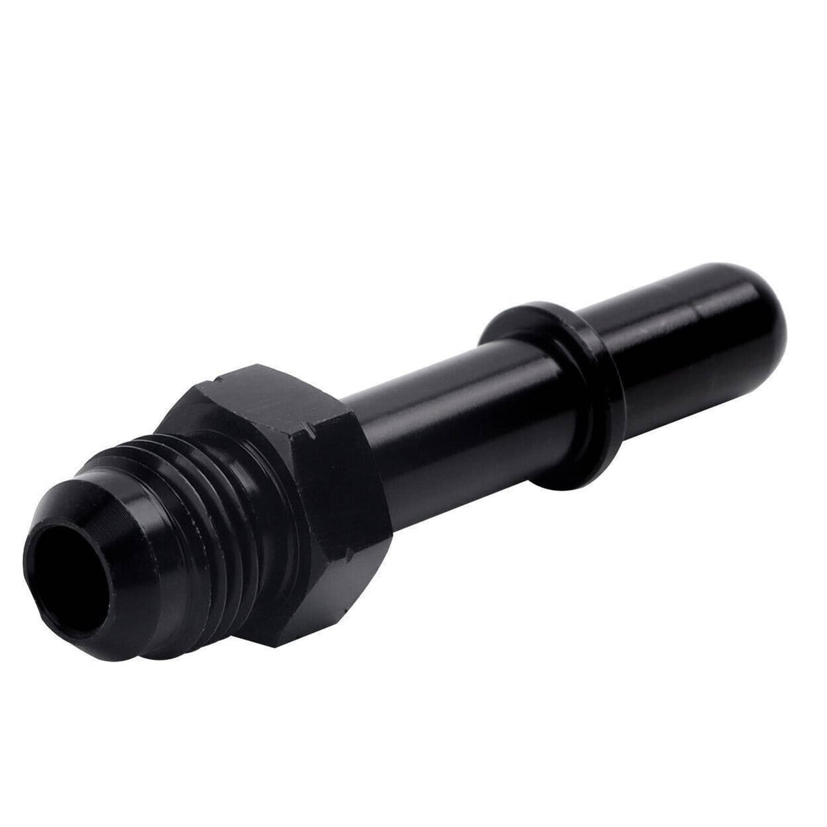Black 6AN male flare to 3/8 in SAE fuel fitting adapter with straight hose ends