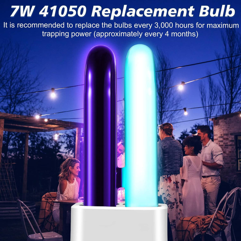 41050 replacement bug zapper bulbs in purple and blue glow on an outdoor fixture