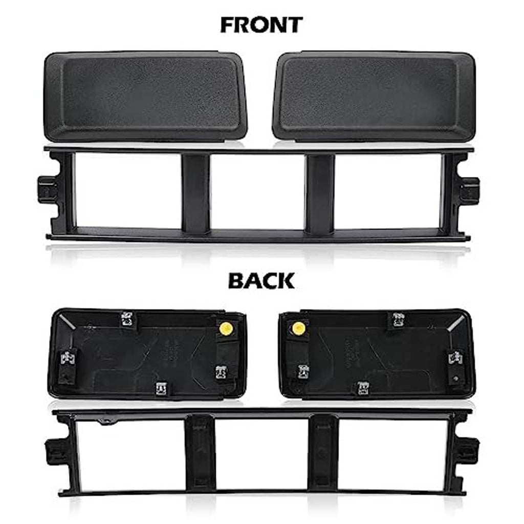 Front bumper cover trim pieces with labeled front and back backing plates