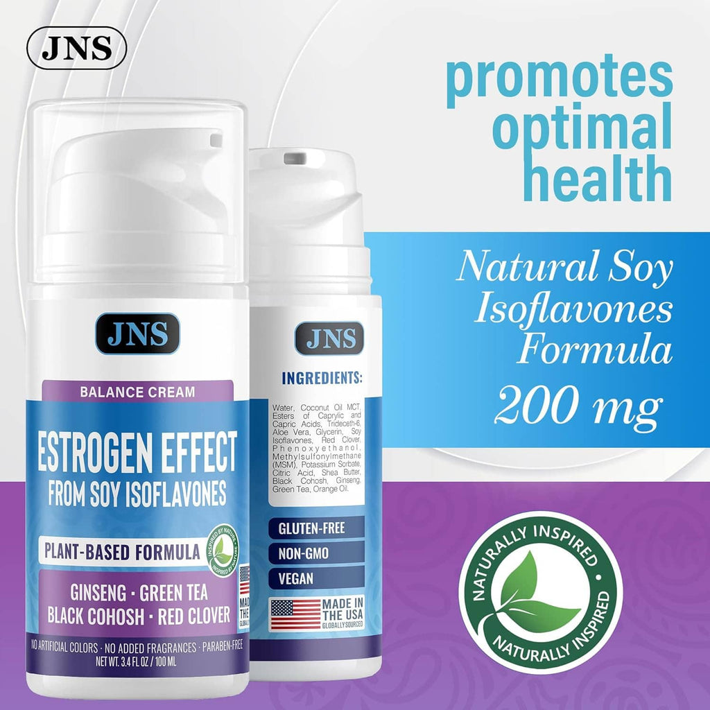 JNS balance cream bottles with ingredients panel, 3.4 fl oz, gluten-free and non-GMO