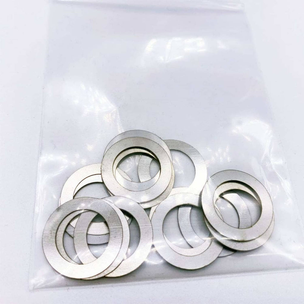 Stainless steel round alignment shim washers in clear plastic bag, 16-piece