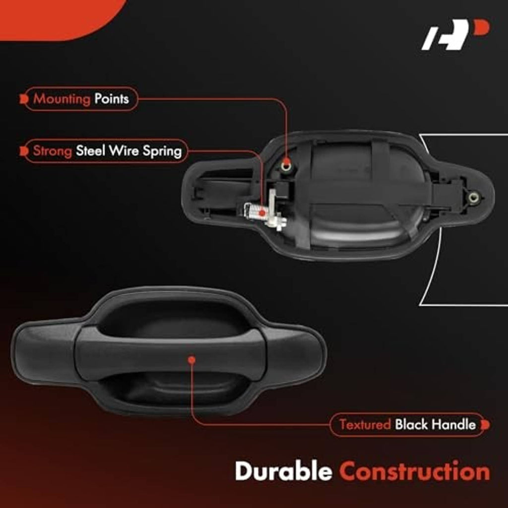 Exterior door handle diagram with mounting points and steel wire spring