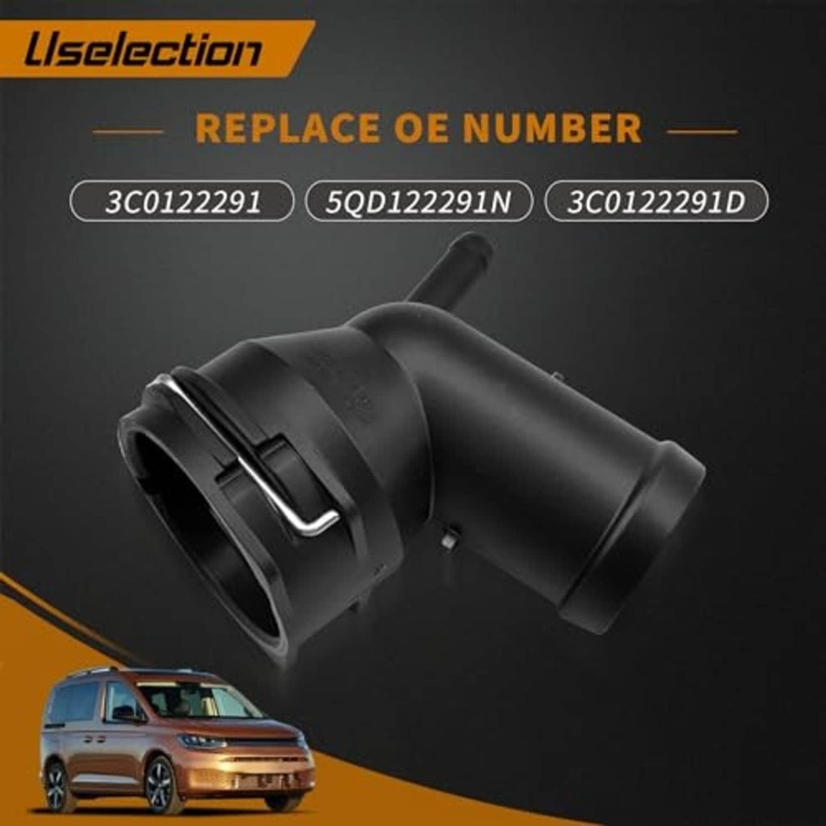 Matte black radiator hose connector pipe with flared circular ports