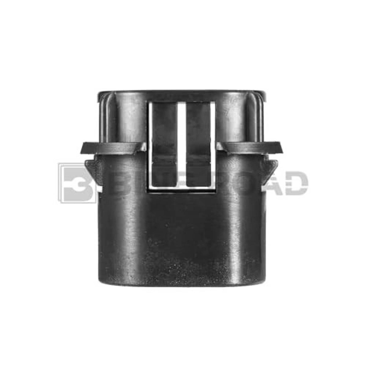 Black cylindrical radiator mount bracket with front slot and two top clips