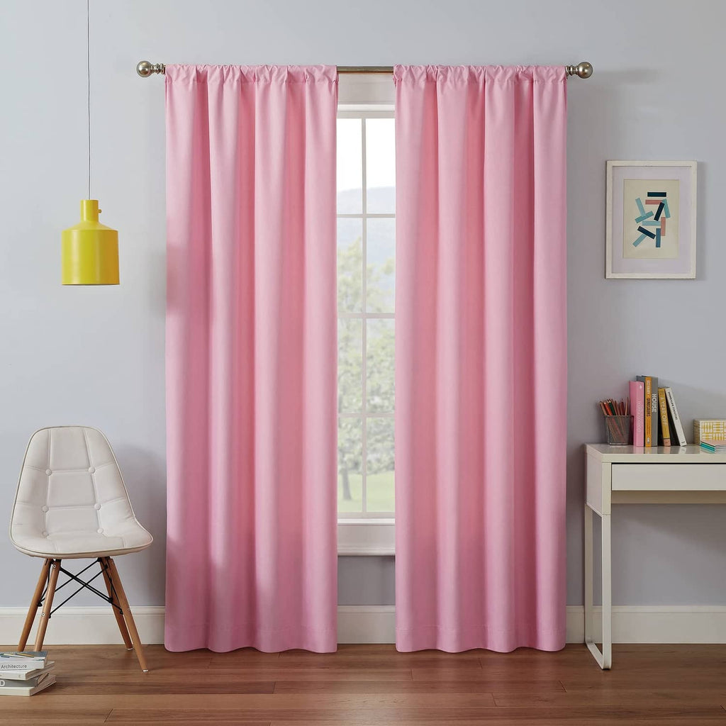 Eclipse blackout thermal rod pocket window curtain, dusty pink, full panel view