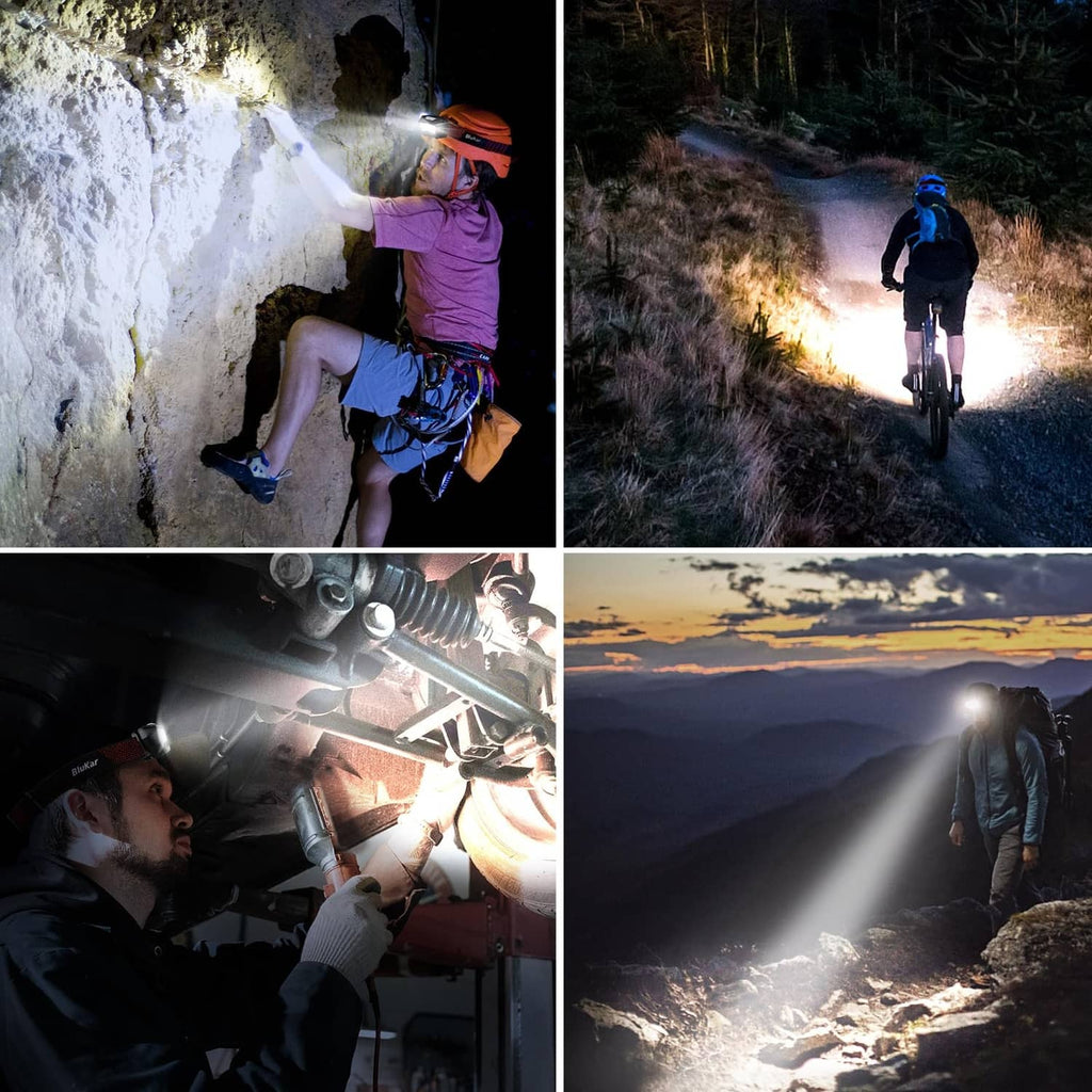 Rechargeable LED headlamp worn for nighttime visibility during outdoor and car work