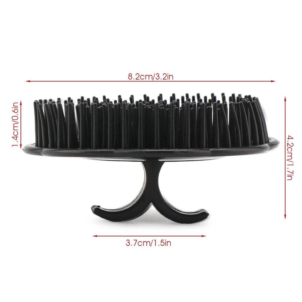 Black scalp massage brush size shown with oval bristle pad and curved stand