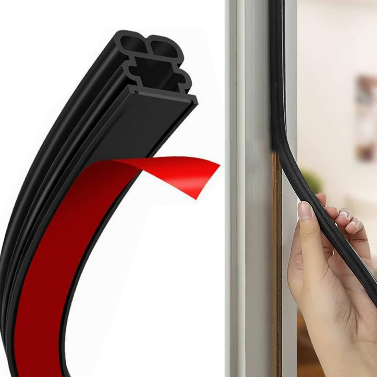Black self-adhesive door weather stripping seal strip with flexible U-channel profile