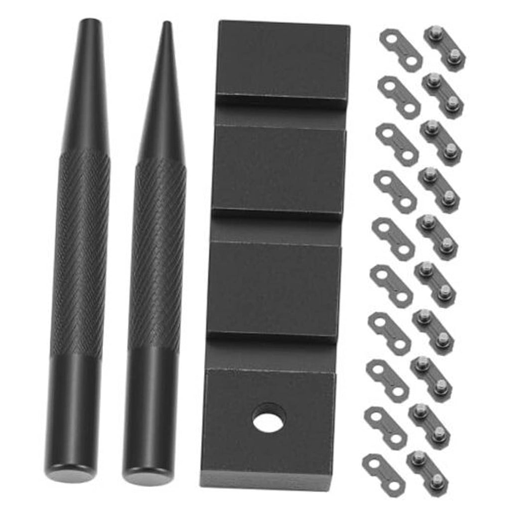 Chain repair joiner kit: two black breaker pins, metal links, and bolts