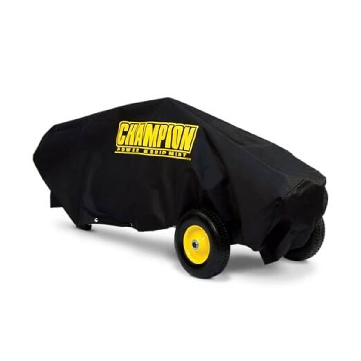 Champion log splitter storage cover, black fabric with yellow logo, full coverage