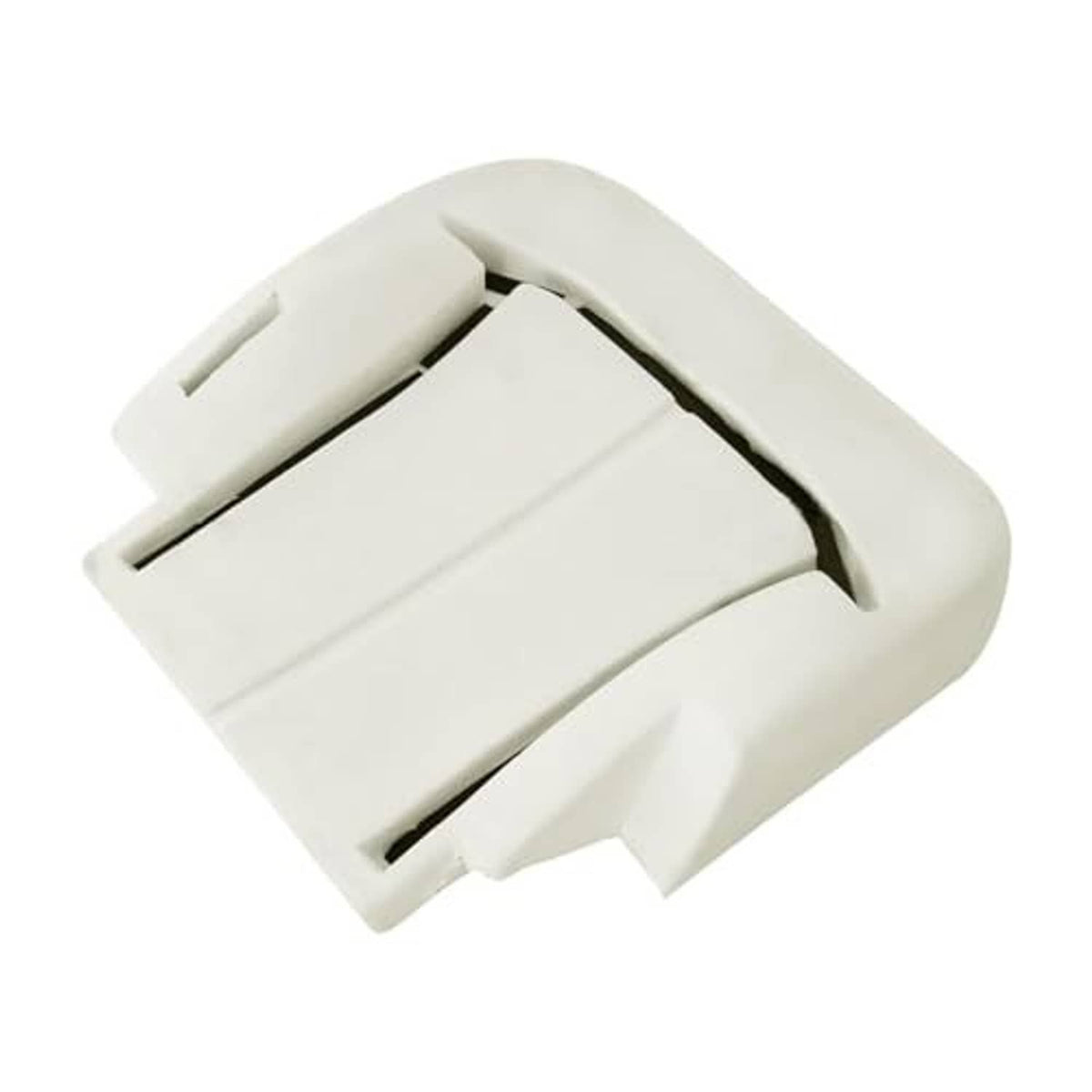 Front driver-side seat bottom cover with foam cushion, light gray plastic support piece
