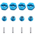 Blue aluminum wheel hex drive hub adapter set with M4 threaded inserts and hex profile