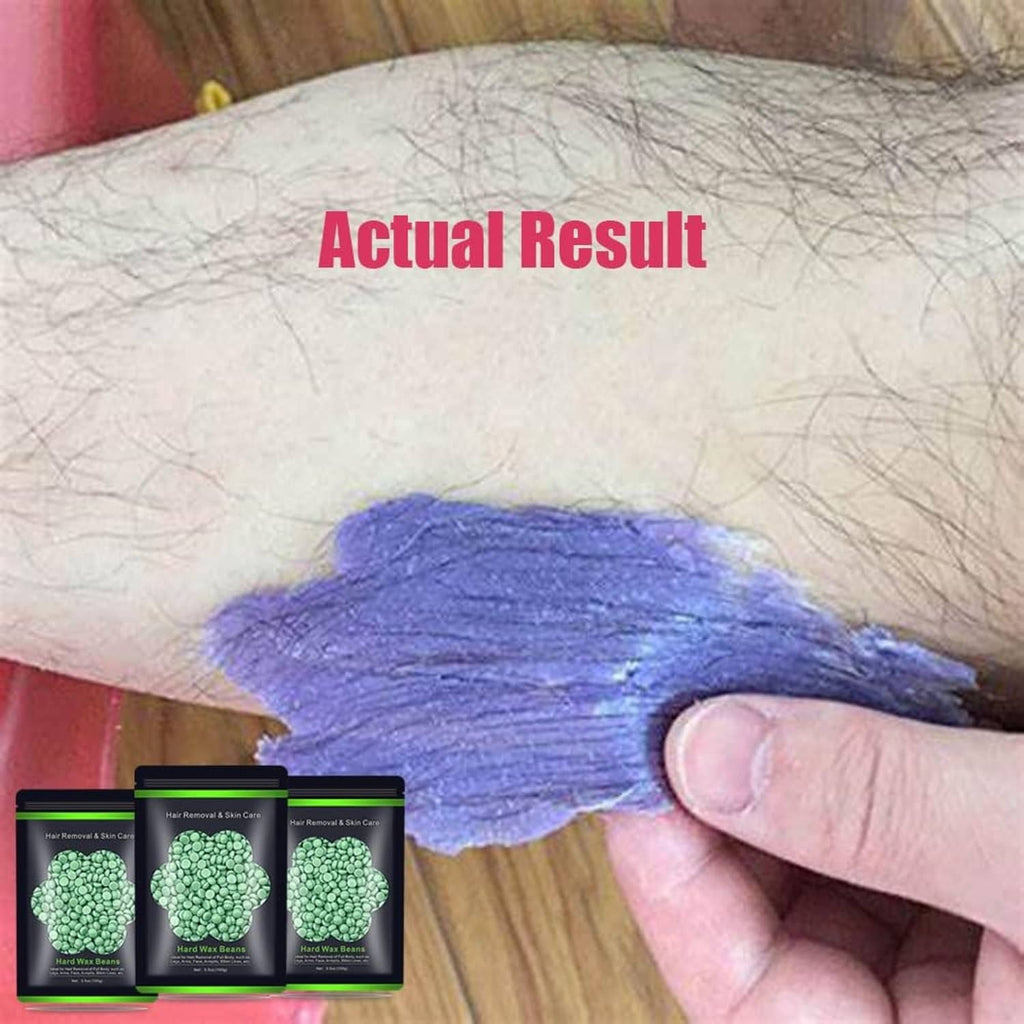 Hard wax beans pack beside removed hair on skin after waxing