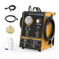Fully automatic brake fluid bleeder machine with pressure gauge and connected black hoses, yellow