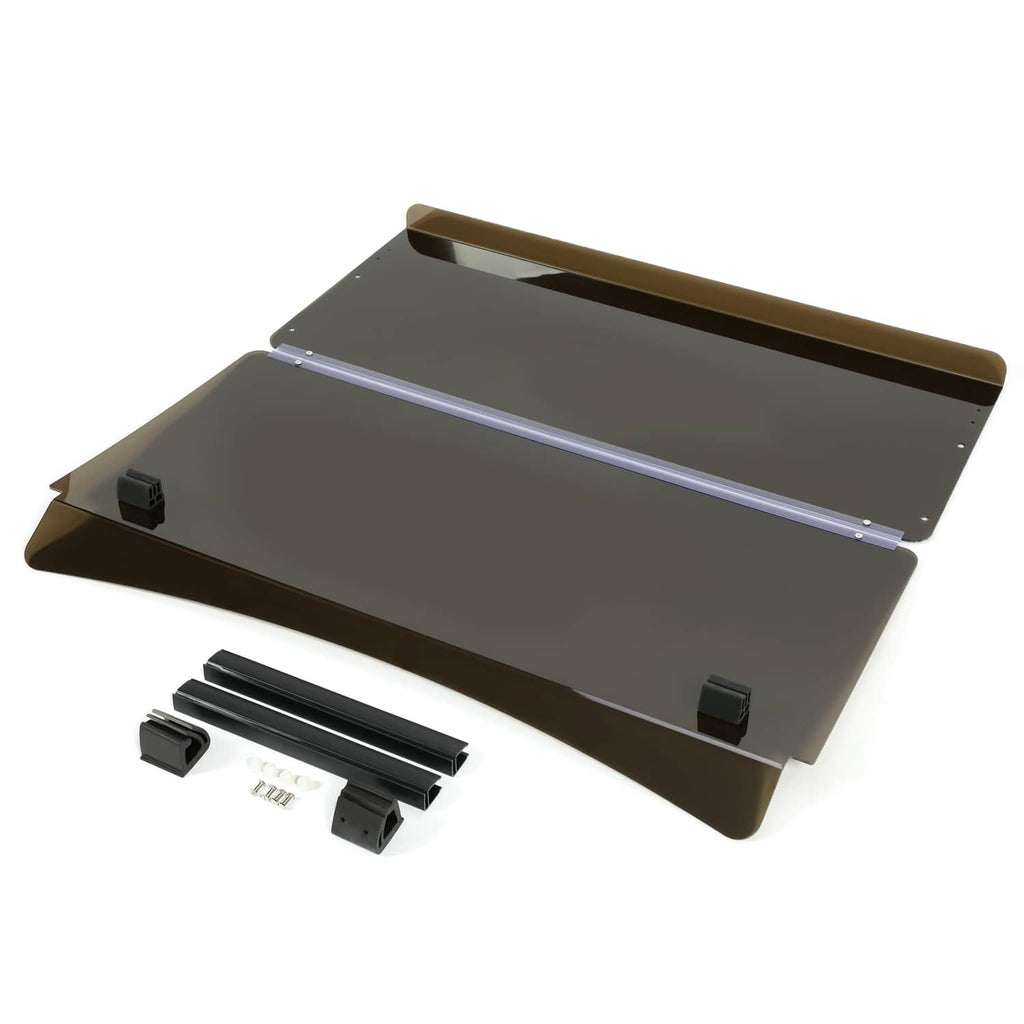 Tinted folding windshield windscreen panel with bronze frame and included mounting parts