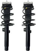 Front shock absorber strut assembly pair, black coil spring and silver top mount.