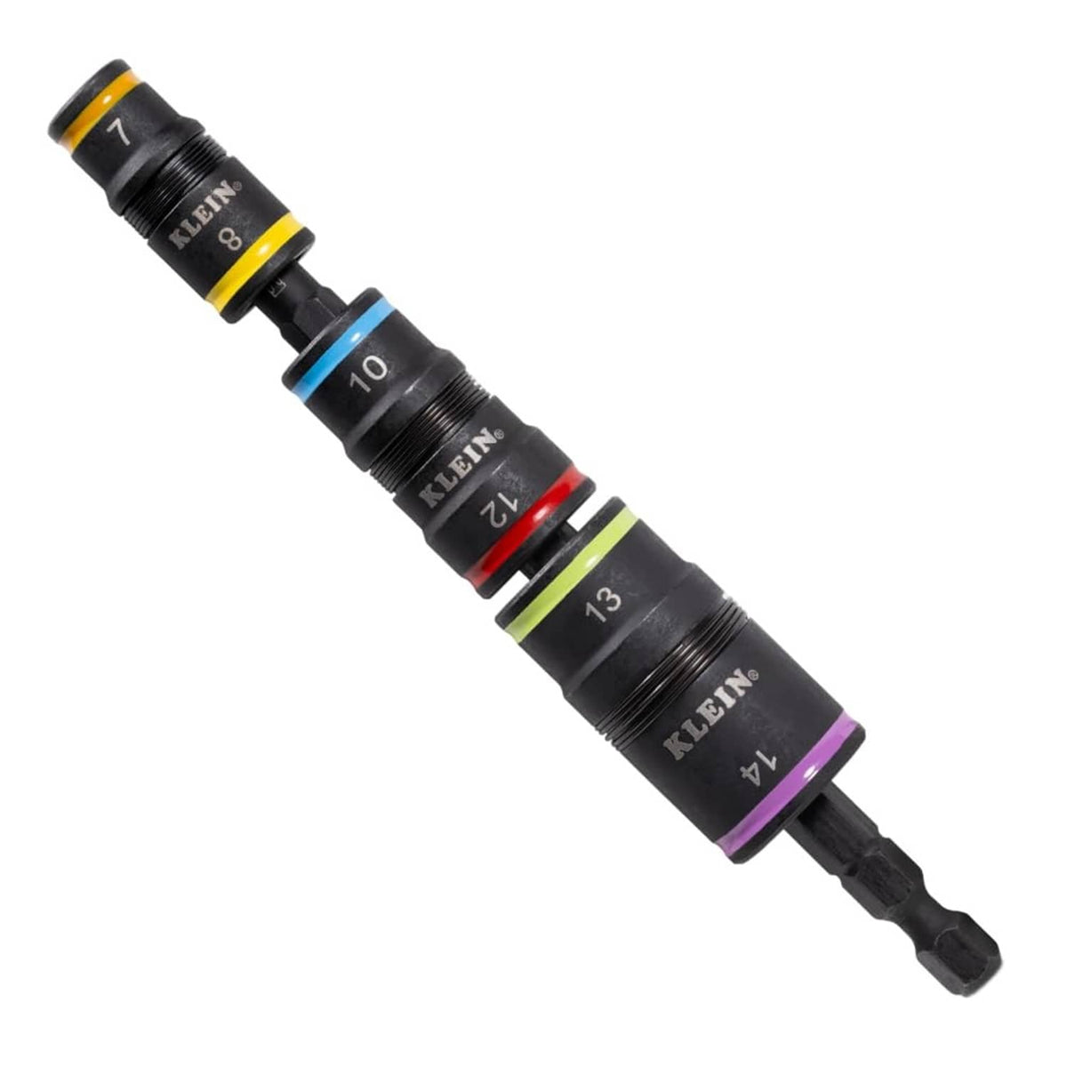 Klein Tools metric impact socket set with 3 flip sockets on a short drive shaft