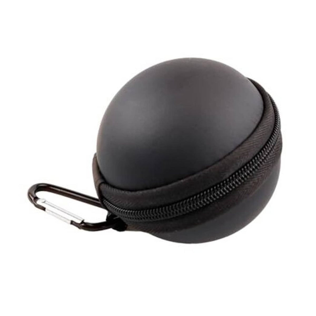 Black PU billiard ball case with zip closure and metal clip, oval shell