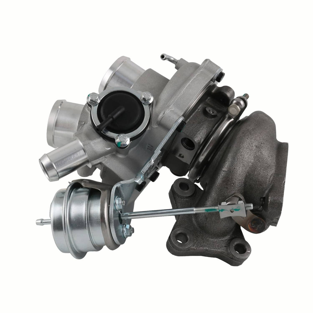 Turbocharger assembly, metallic LH+RH unit with compressor and exhaust housings