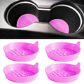 Pink silicone car cup coasters set of 4, curved holders with embossed grip pattern