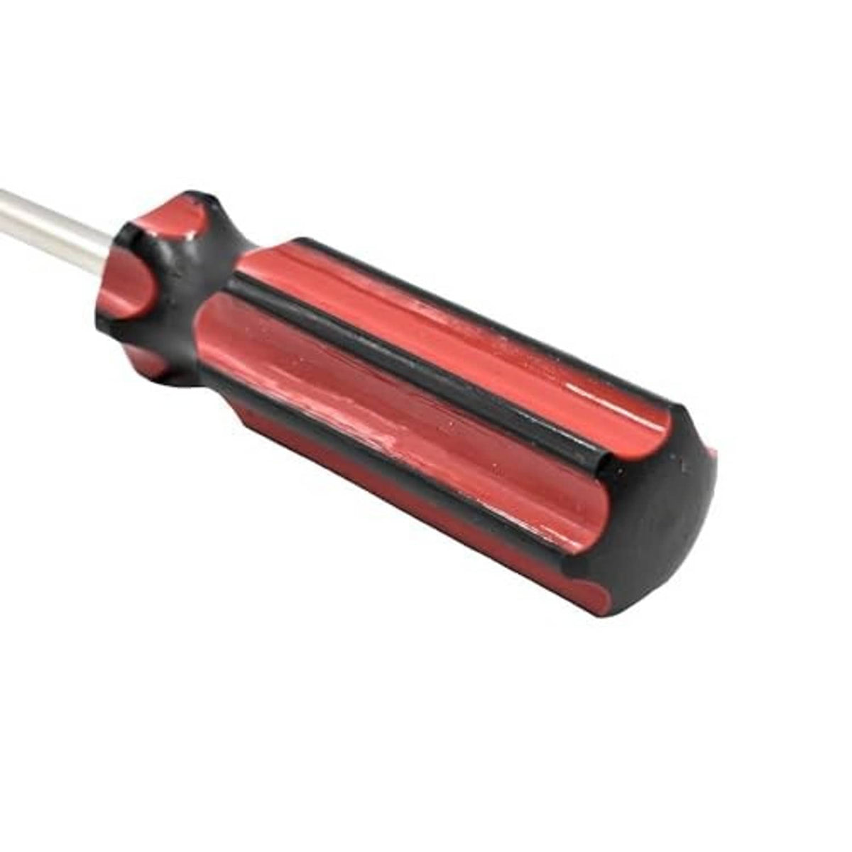 Tire valve core removal tool red-and-black handle with slots, silver stem