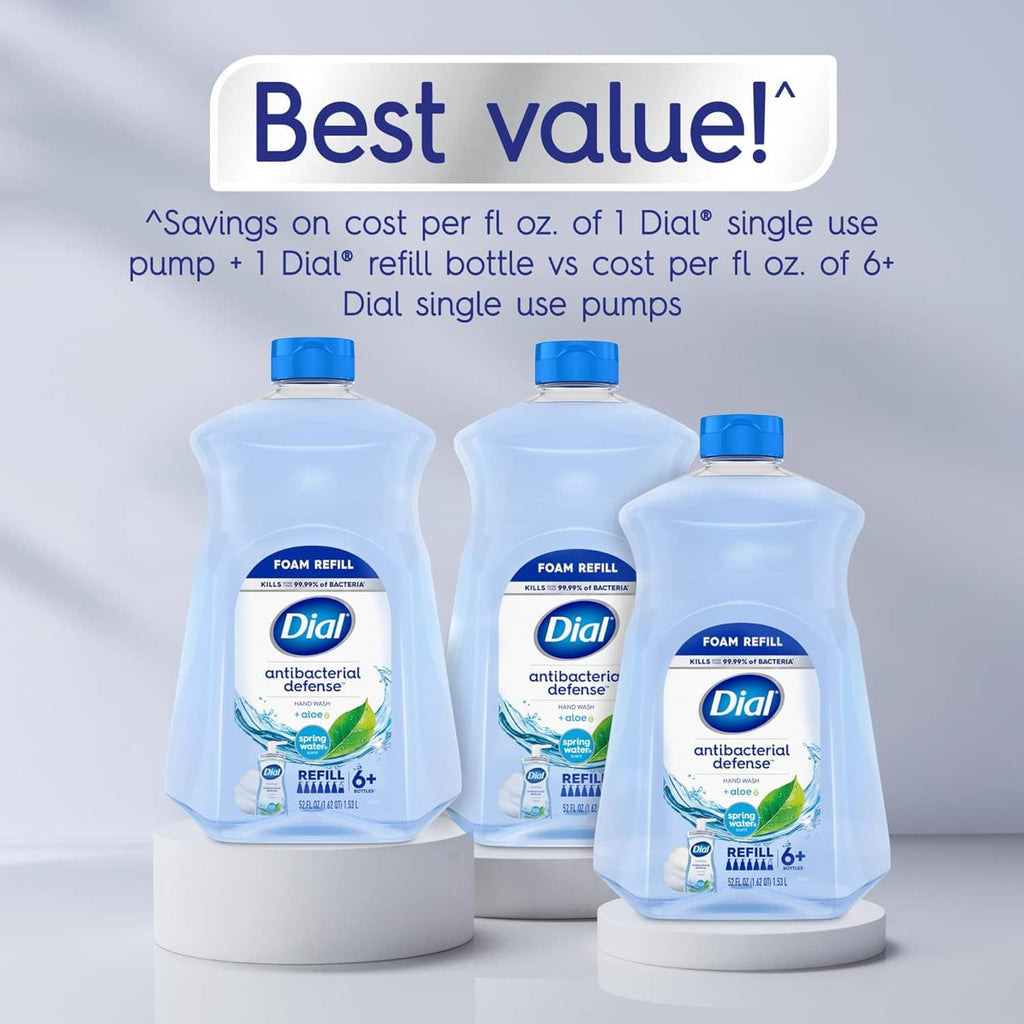 Dial antibacterial defense foaming soap refill bottles with Best value savings graphic