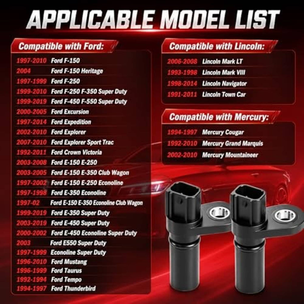 Two black camshaft position sensors with metal mounting ring connectors