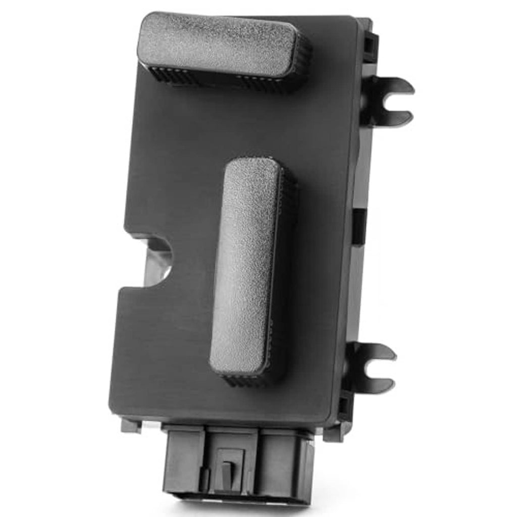 Black power seat switch with three gray textured control pads and connector base