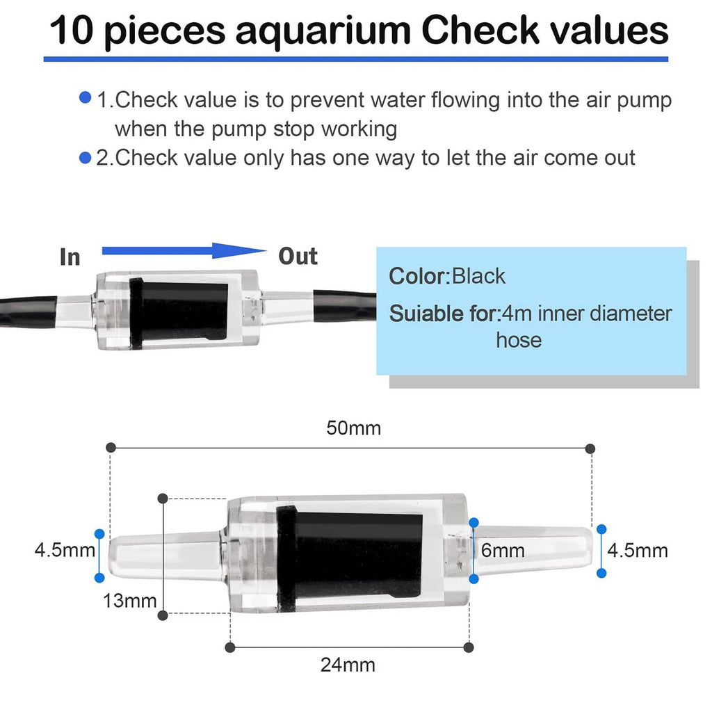 Black inline aquarium check valve for 4mm inner diameter hose