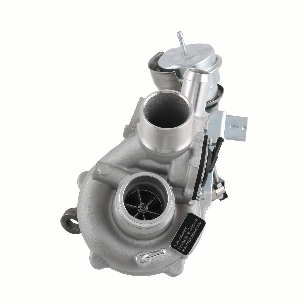 Turbocharger housing with compressor section and inlet pipe, with gasket parts