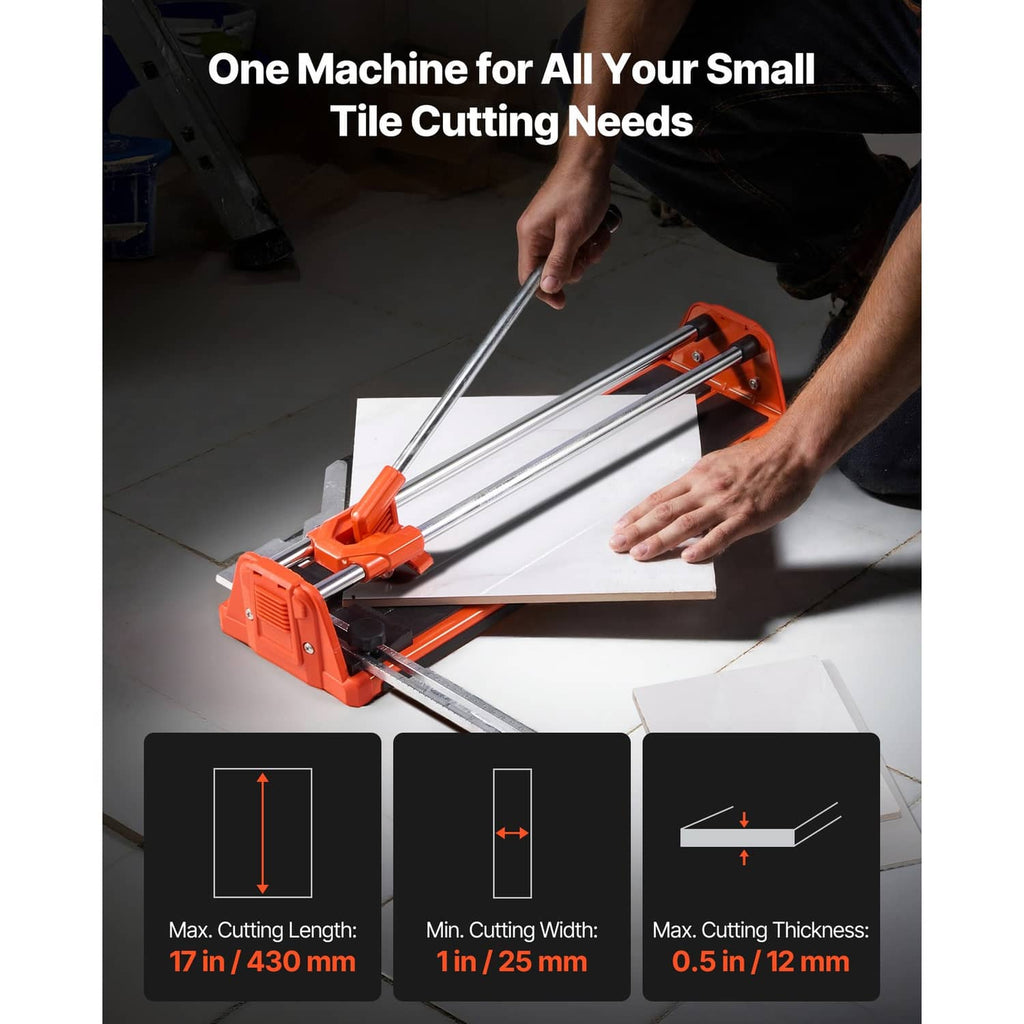 Uimoso manual tile cutter with orange frame and long metal guide rails