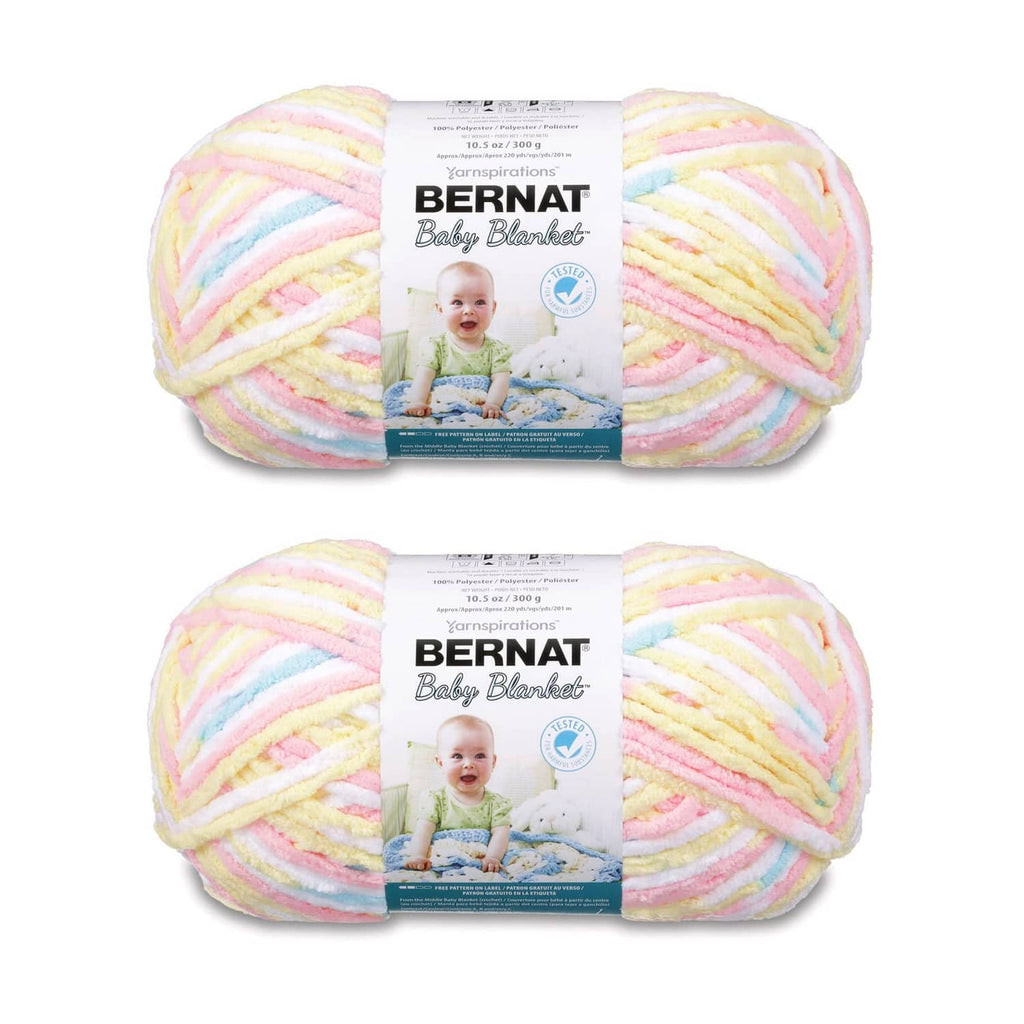 Pastel rainbow super bulky yarn 2-pack with Bernat Baby Blanket labels