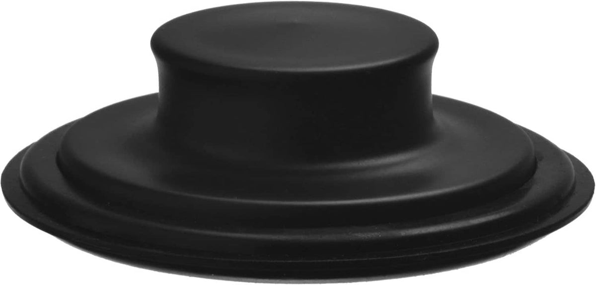 Black garbage disposal plug stopper, round top and wide base ring