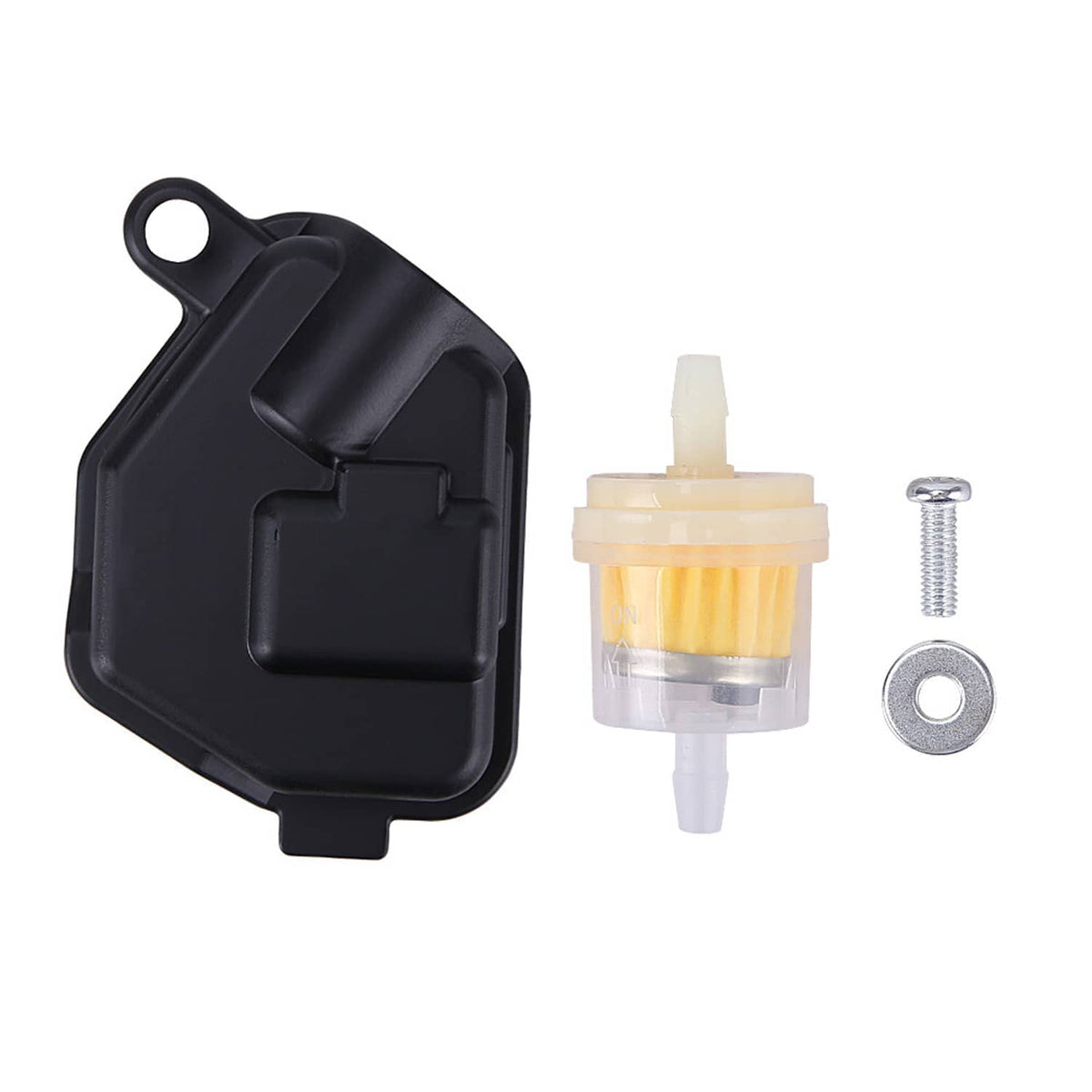 Carburetor fuel filter and black cap with mounting hardware