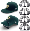 4-pack baseball cap brim benders with dark green fitted cap and curved black guides