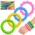 Colorful silicone fidget bracelet set, four textured rings in pink, blue, yellow, green