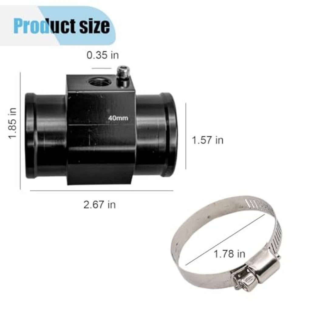 Black 40mm water temperature sensor joint pipe with two metal hose clamps