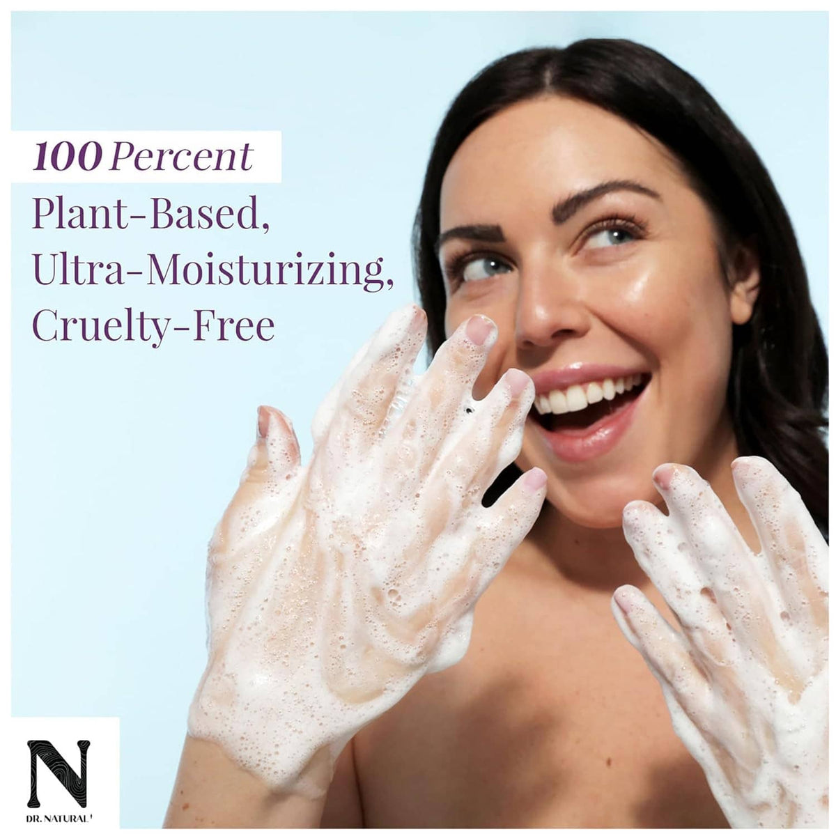 Foamy hands on face for cleansing, with peppermint castile soap use.