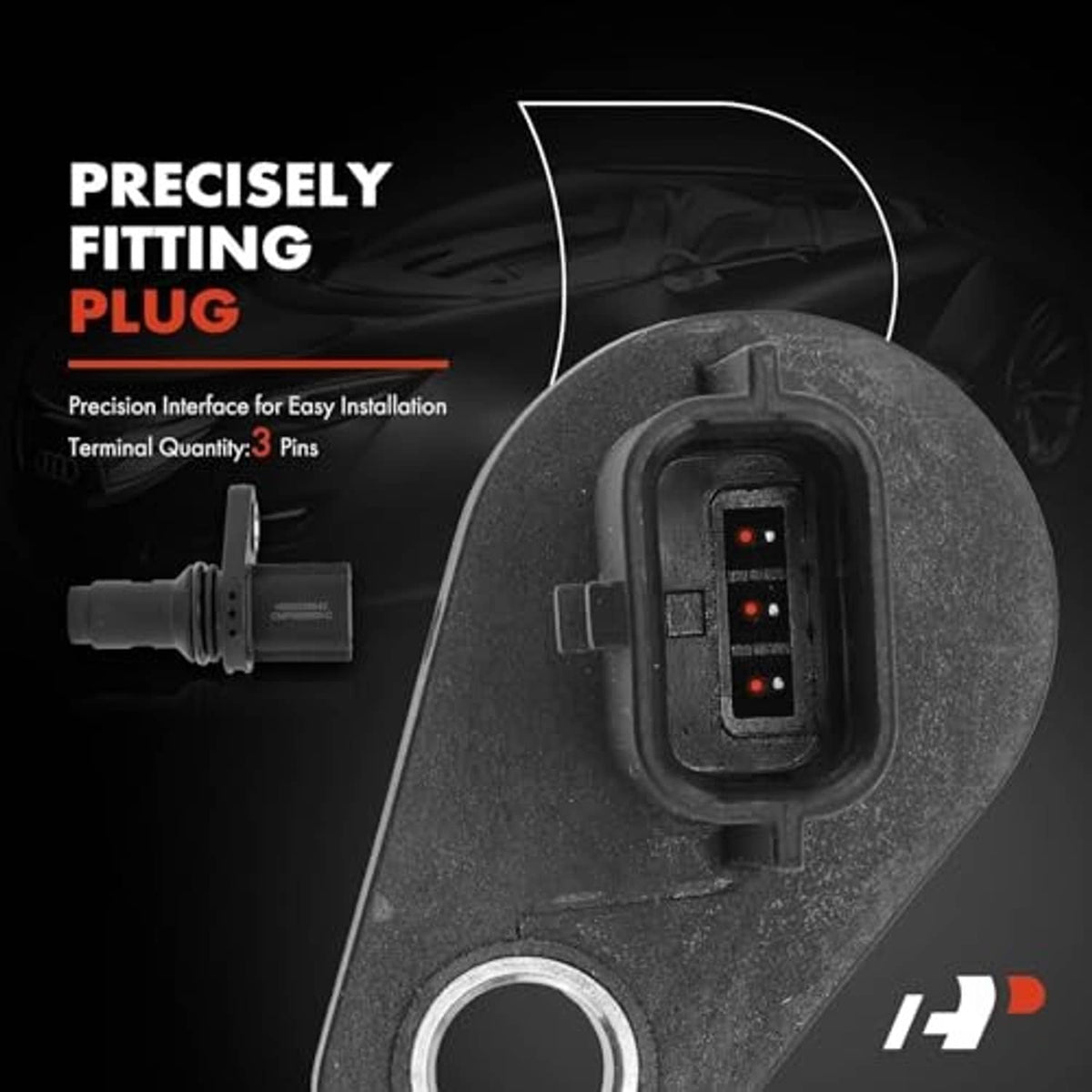 Camshaft position sensor with 3-pin electrical connector, plug detail