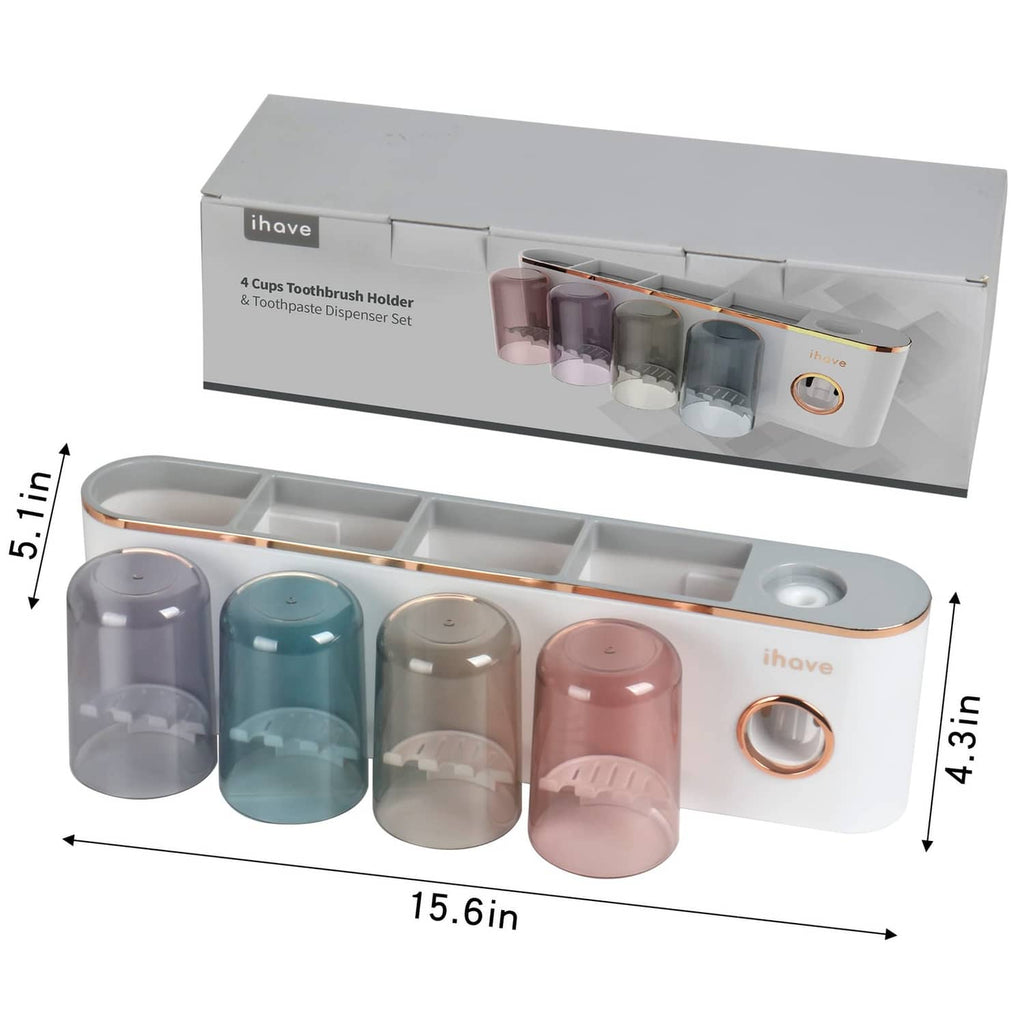 Toothbrush holder dispenser set with four cups and included tray packaging