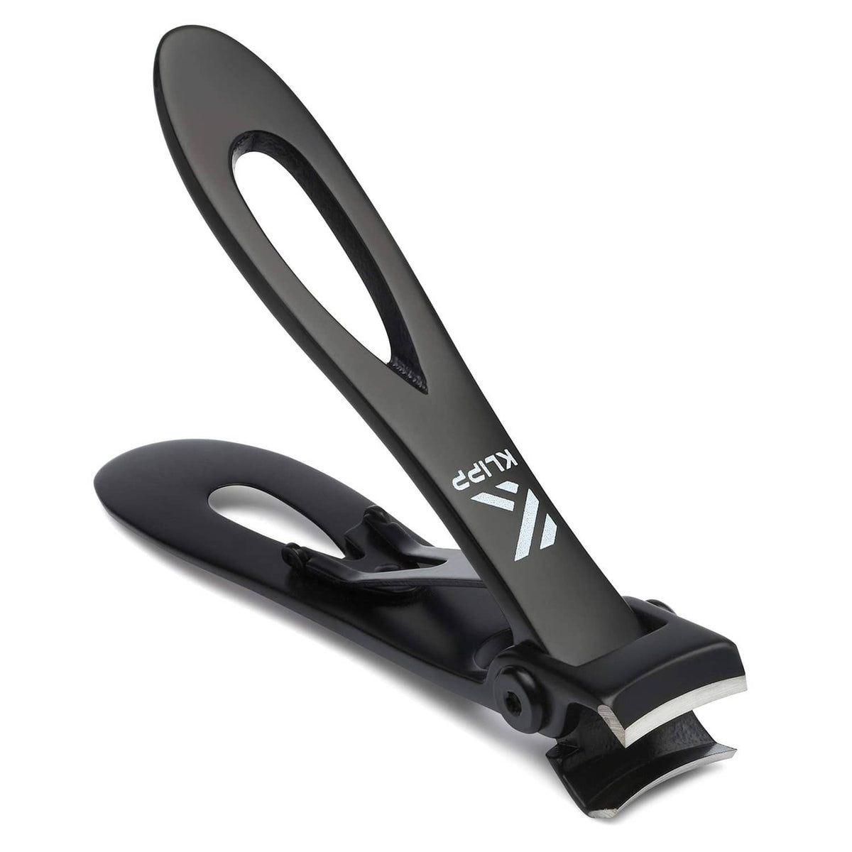 Black toenail clippers with 15 mm wide opening and curved blades