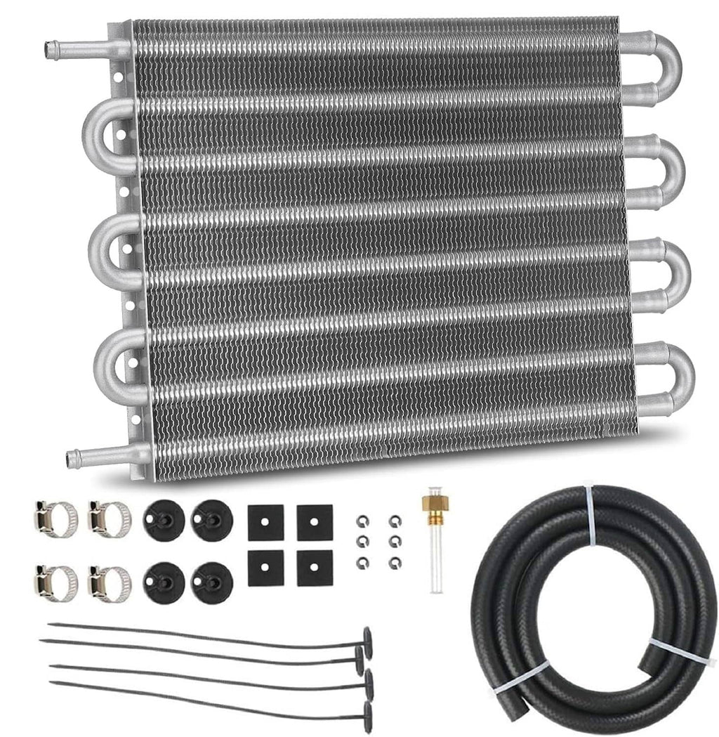 Aluminum 8-row transmission oil cooler radiator with fittings and hose adapter kit