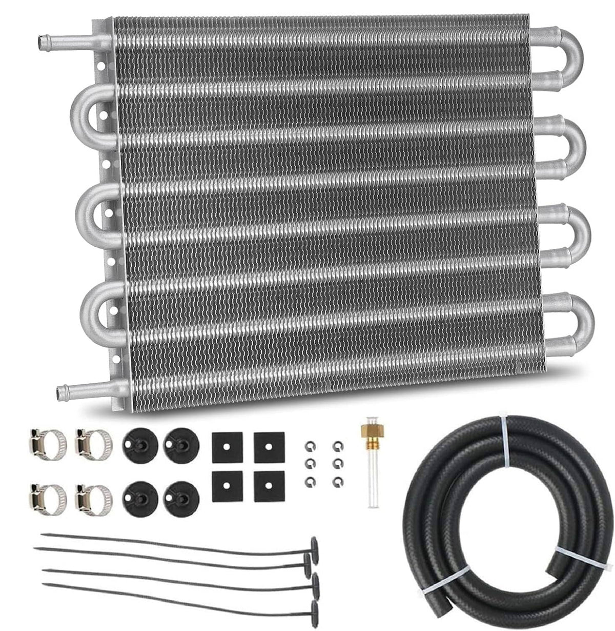 Aluminum 8-row transmission oil cooler radiator with fittings and hose adapter kit