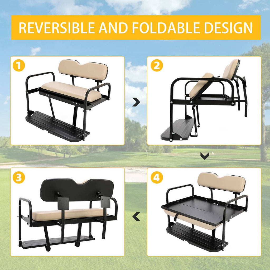 Tan folding rear seat kit in multiple positions with black platform base