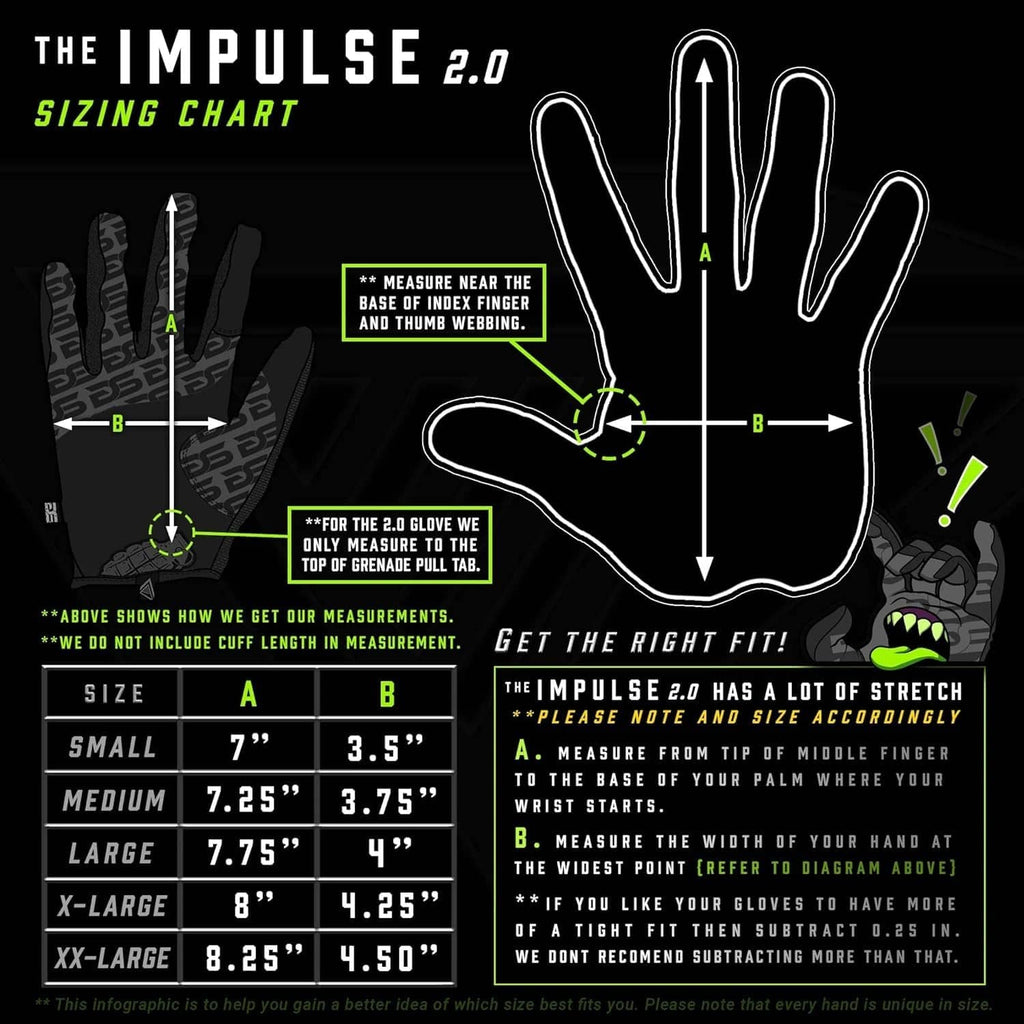 Glove sizing chart showing hand measurement points for fit near fingers and palm.