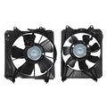 Radiator cooling fan assembly with black fan shroud and two-blade fans, round motor hub