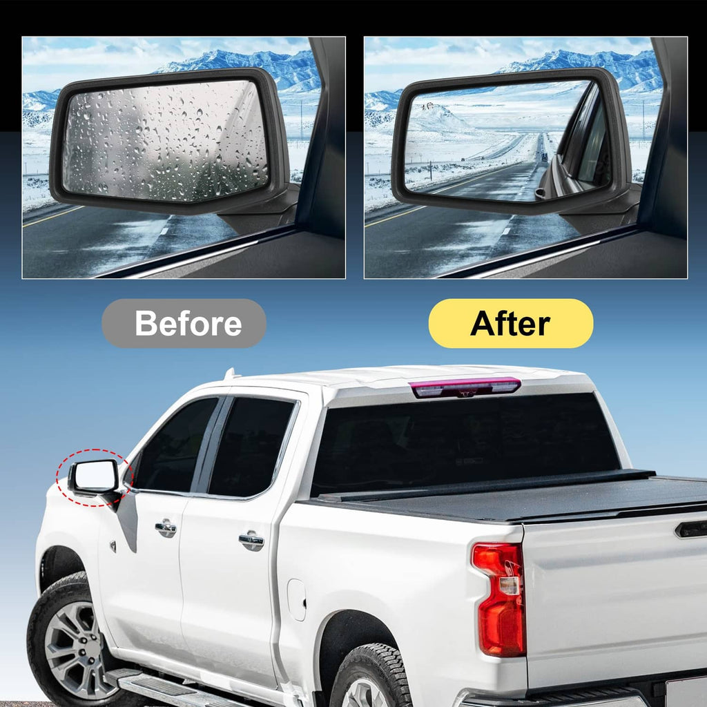 Left driver-side mirror lens with water beads for improved visibility